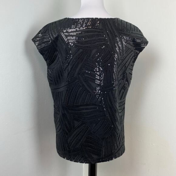 Diana Gallesi Black Sequin V Neck Cap Sleeve Blouse Top Size 8 Made in Italy - Picture 4 of 7